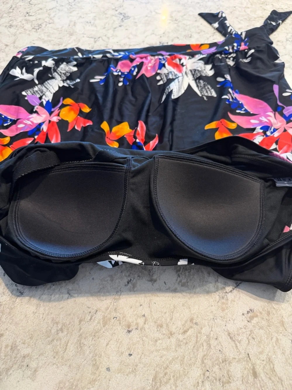 NWT My Swim Body Black Blouson Floral Tie-Hem Swim Tank Top - Women size 18